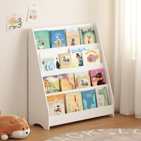 4-Tier Kids Bookshelf,Book Display Shelve Bookcase for Bedroom,Playroom,White02