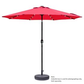 9ft Solar LED Lighted Patio Umbrella, Table Market Umbrella, Outdoor Umbrella for Garden, Deck, Backyard, Pool and Beach, Red