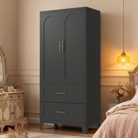71" Tall Metal Wardrobe Cabinet with 2 Drawers and Hanging Rod, 2 Doors Wardrobe Closet with Shelf for Bedroom, Office, Laundry Room,Entryway ,Fo