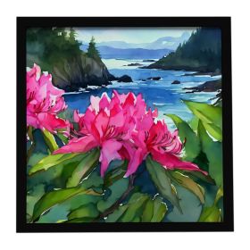 Washington Coast Rhododendrons in Watercolor Framed Metal Print Bathroom, Kitchen, Office, Home Decor Wall Art Ready to Hang, Square, 8X8