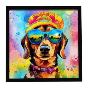 Dachshund Hippie Dawg Framed Metal Print Bathroom, Kitchen, Office, Home Decor Wall Art Ready to Hang, Square, 8X8