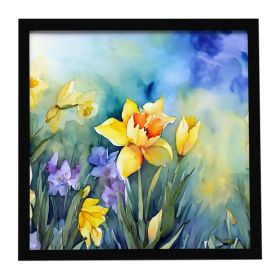 Daffodils in Watercolor Framed Metal Print Bathroom, Kitchen, Office, Home Decor Wall Art Ready to Hang, Square, 8X8
