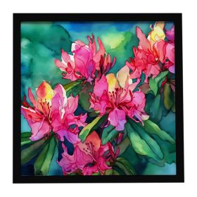 West Virginia Rhododendrons in Watercolor Framed Metal Print Bathroom, Kitchen, Office, Home Decor Wall Art Ready to Hang, Square, 8X8