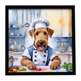 Airedale Terrier The Chef Framed Metal Print Bathroom, Kitchen, Office, Home Decor Wall Art Ready to Hang, Square, 8X8