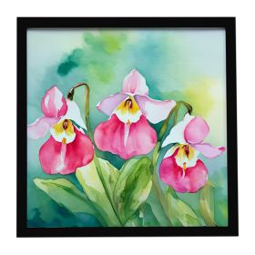 Minnesota Pink and White Lady's Slippers in Watercolor Framed Metal Print Bathroom, Kitchen, Office, Home Decor Wall Art Ready to Hang, Square, 8