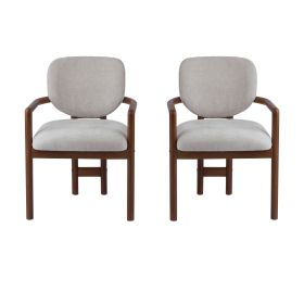 Dining Chairs Set of 2 Upholstered Arm Chairs, Rubber Wood Accent Chairs Beige Fabric Seating, 300 LBS Weight Capacity