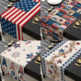Sea1PC Rectangle Linen Blend Striped Table Runners; Independence Day Home Decoration (Color: Style 10, size: 33*183cm)