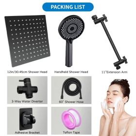 RV Shower Head, 12 Inch High Pressure Rain Shower Stainless Steel Shower Head with Handheld Shower Combo with 59 Inch Extra Long Hose (Color: Black)